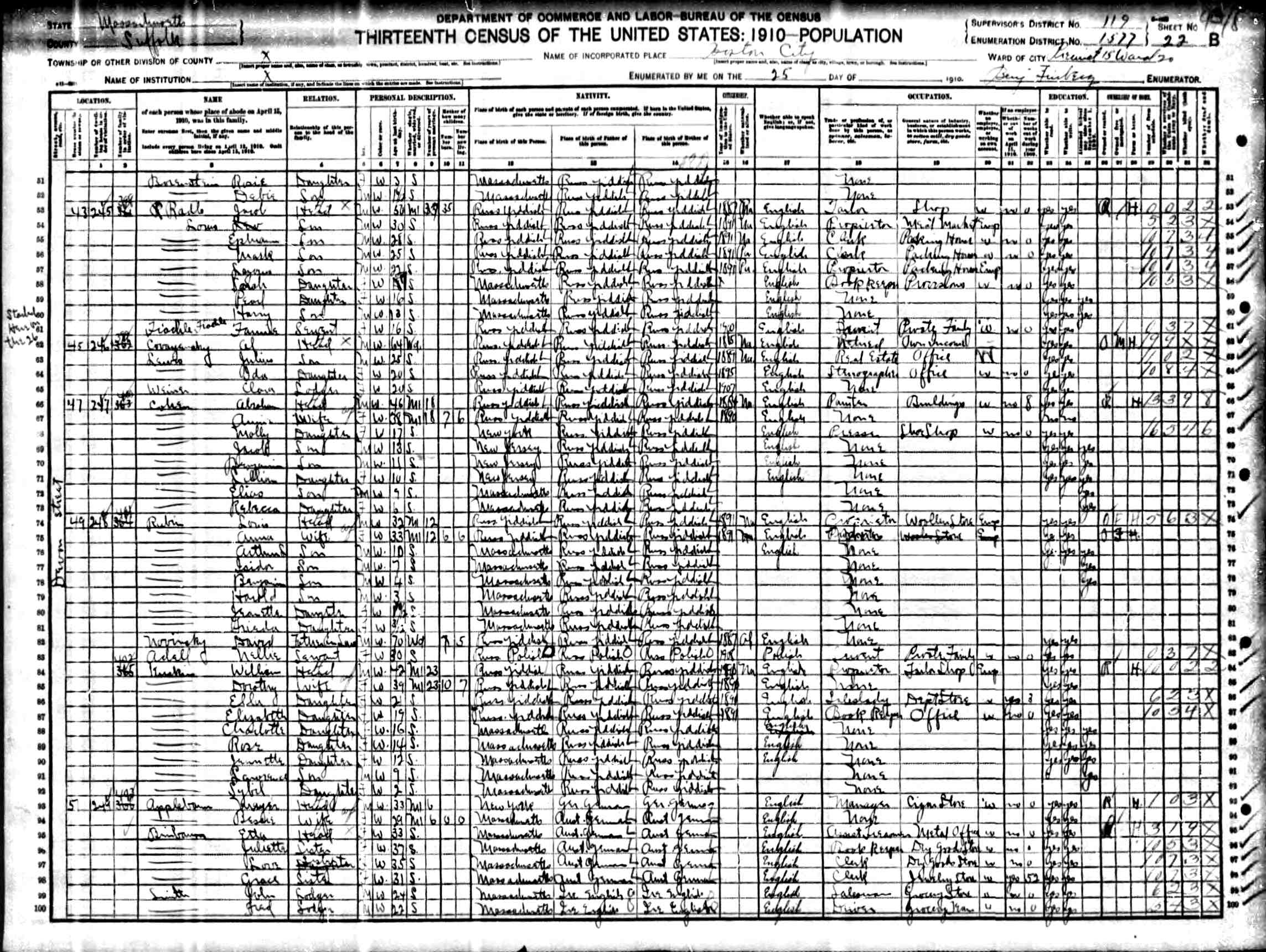 Image of a 1910 census page