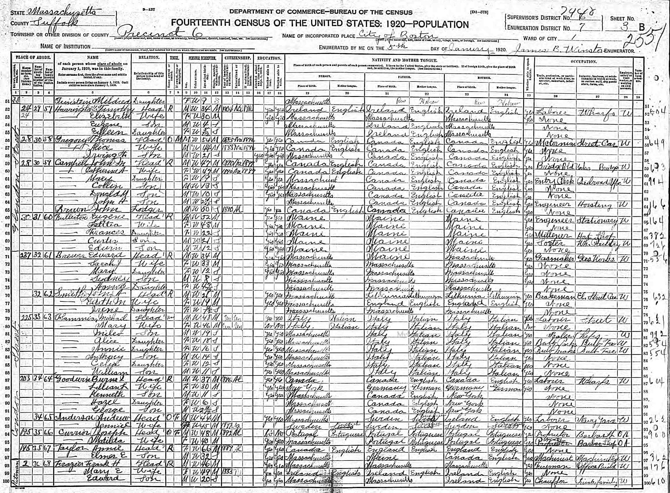 Image of a 1920 census page