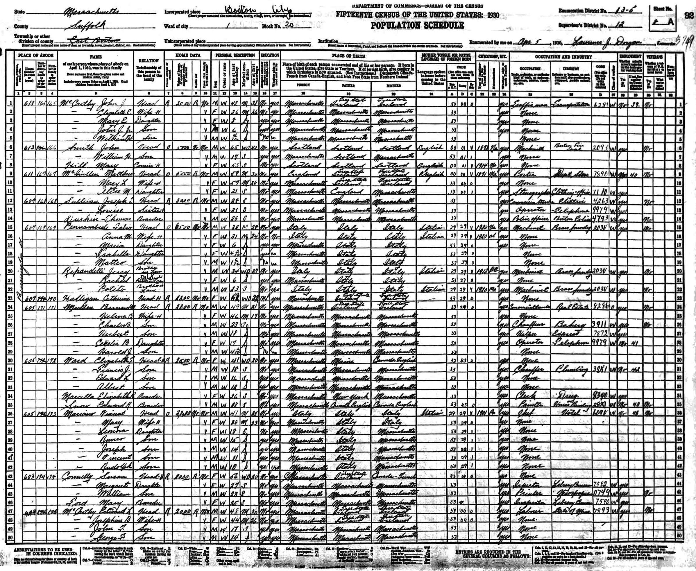 Image of a 1930 census page