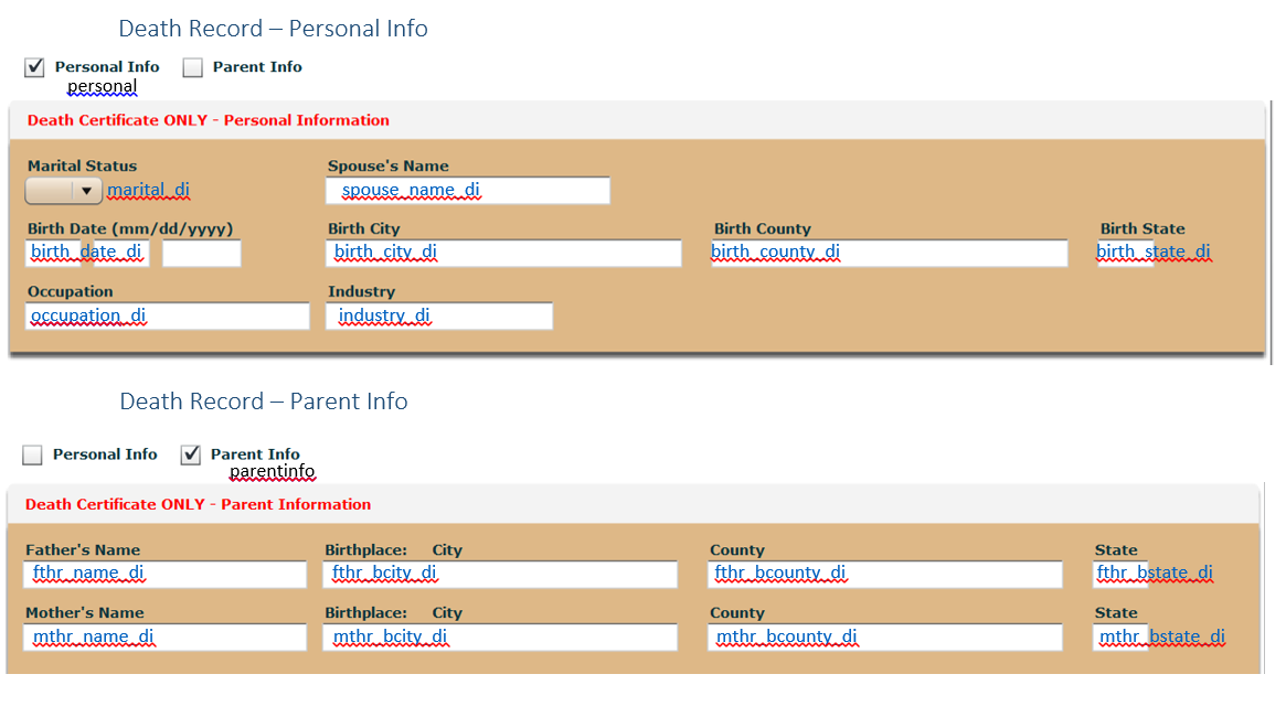 Image of the Obituary & Death Supplement Veteran's Children Census data entry screen