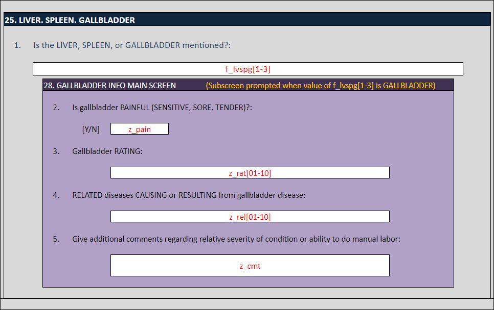 Image of the Union Army Data gallbladder data entry screen