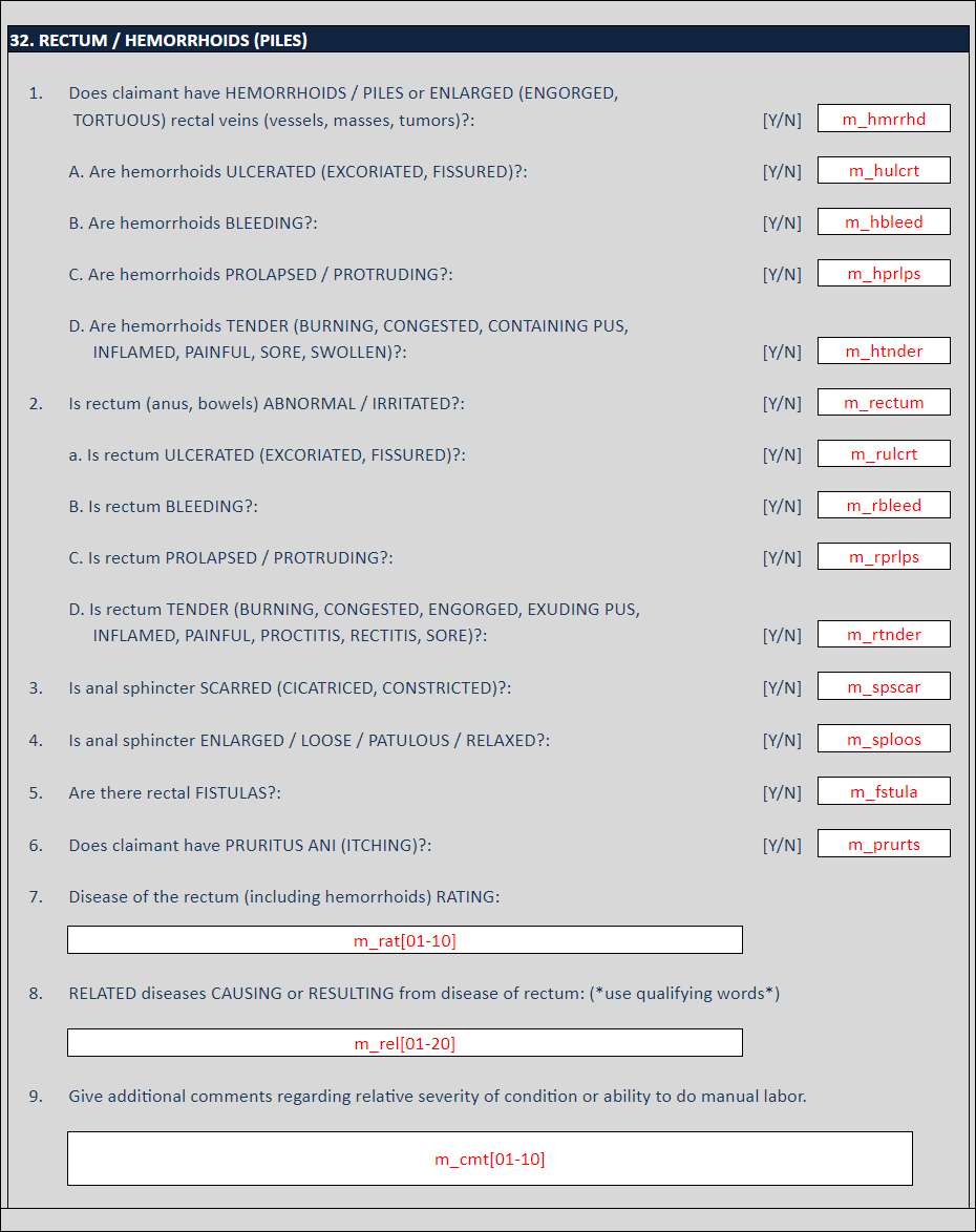 Image of the Union Army Data rectal data entry screen