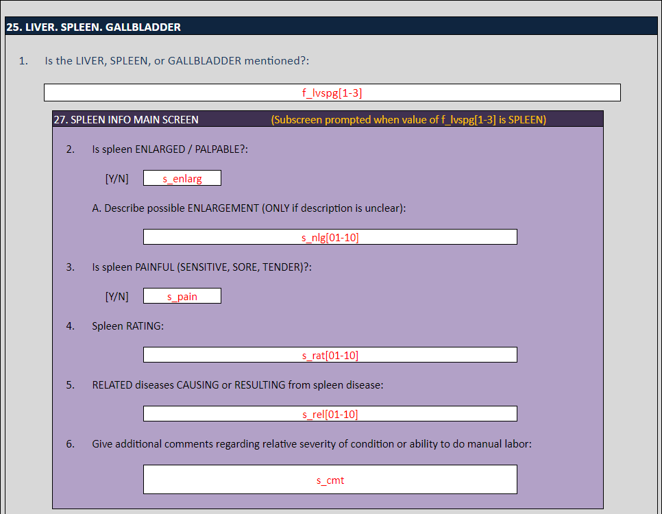 Image of the Union Army Data spleen data entry screen