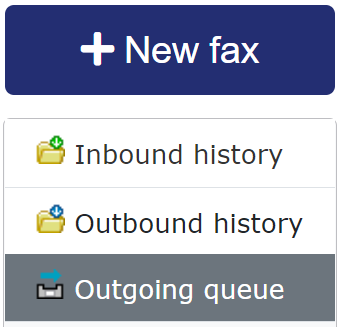 The left column of the browser XM Fax page, with Outgoing queue selected.